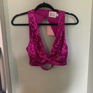 Pink Sequined Crop Top